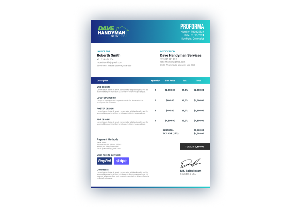 Example of a Proforma Invoice