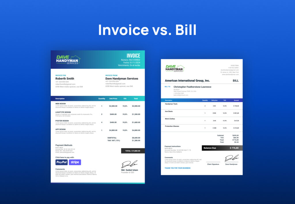 Invoice Vs. Bill