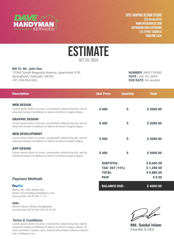 Free Auto Repair Estimate Template Invoice Fly