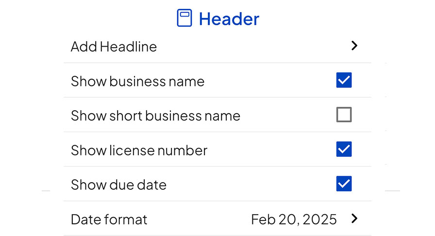 Customize your Invoices header