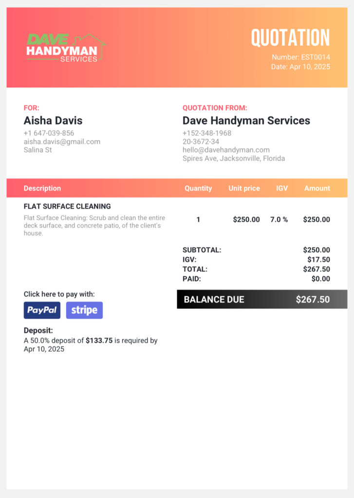 Send Email Quotation to Client