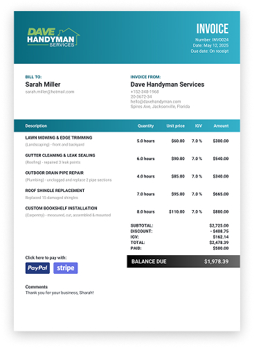 custom invoice blue