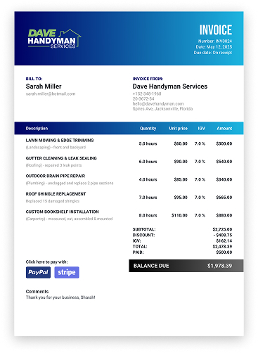 custom invoice dark blue