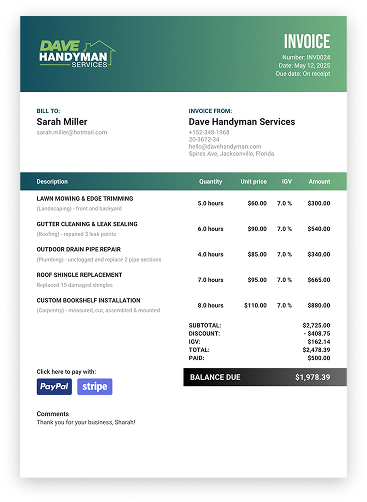 custom invoice dark green
