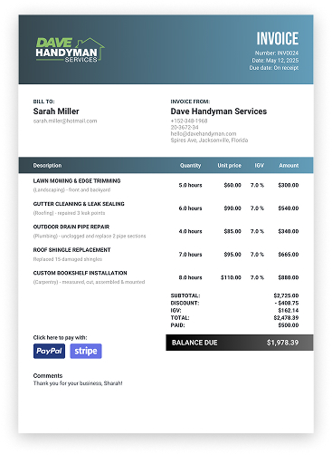 custom invoice grey blue
