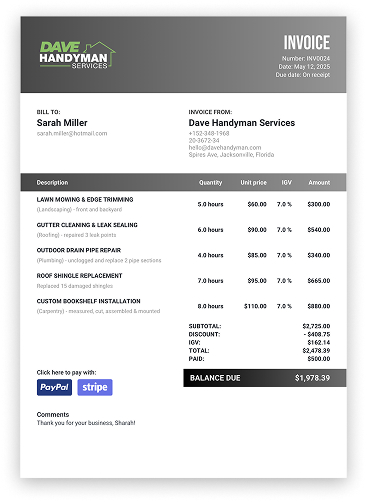 custom invoice grey