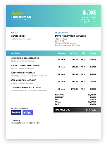 custom invoice light blue