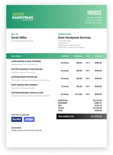 custom invoice light green
