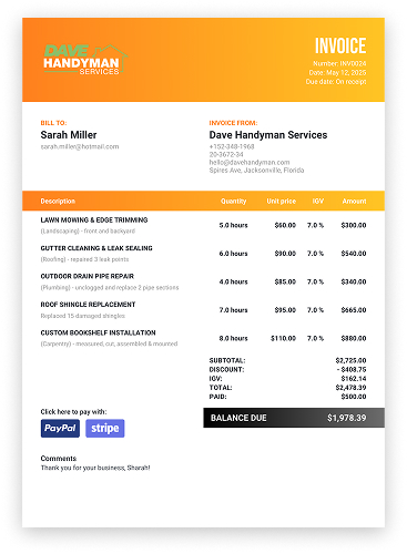 custom invoice orange