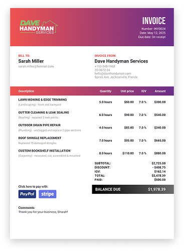 custom invoice purple