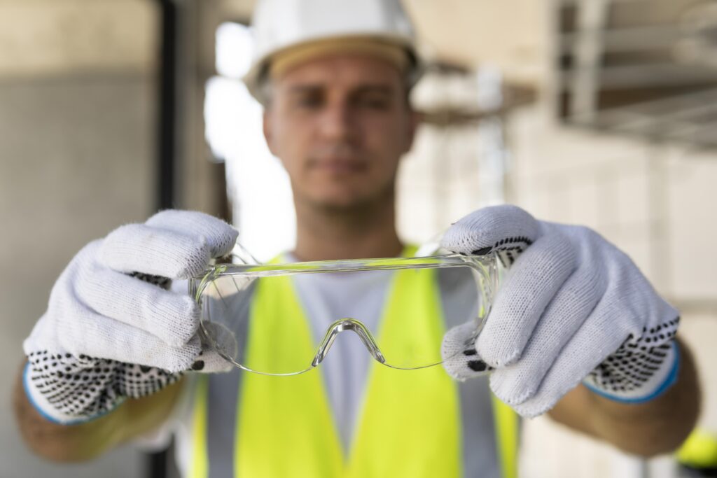 American Concrete Institute student wearing necessary protective gear for the exam.