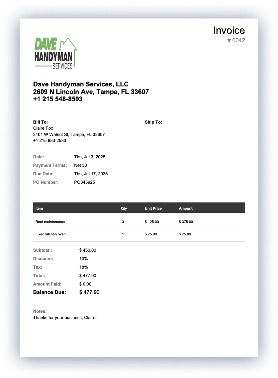 Invoice Generator - Invoice Sample with Shadow