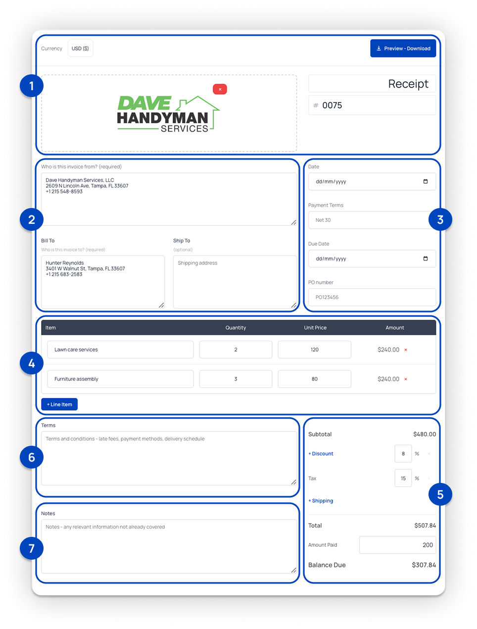 Essential elements of a receipt generator