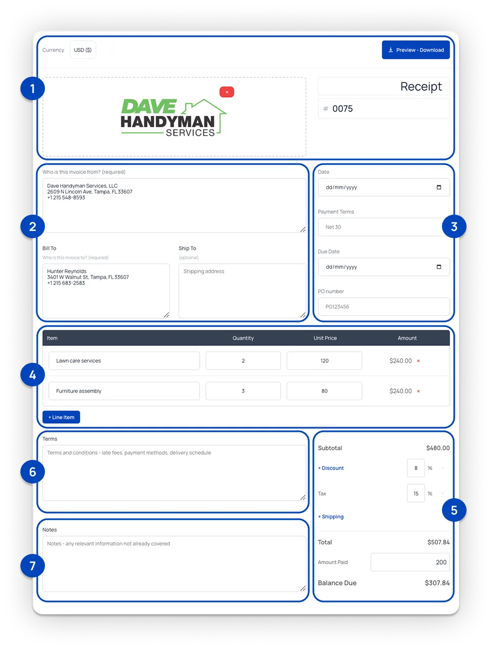 Essential elements of a receipt generator