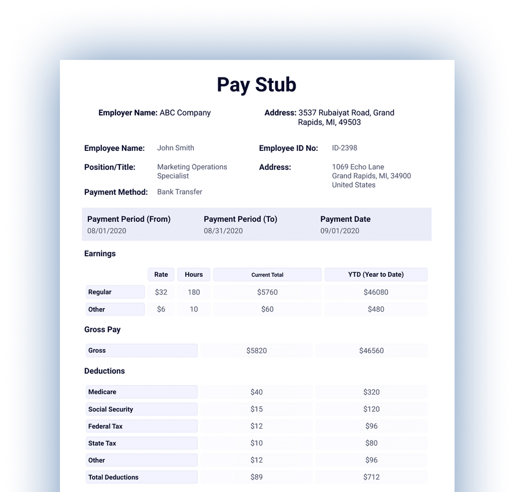 Pay Stub Sample