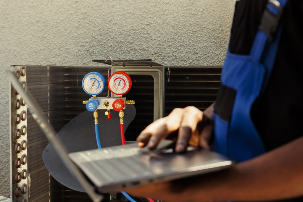HVAC small business owner checking the results of marketing campaigns in Google Analytics.