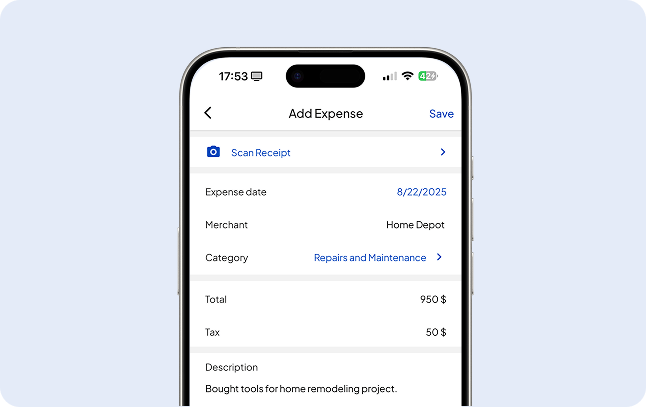 add receipts manually with our receipt scanner