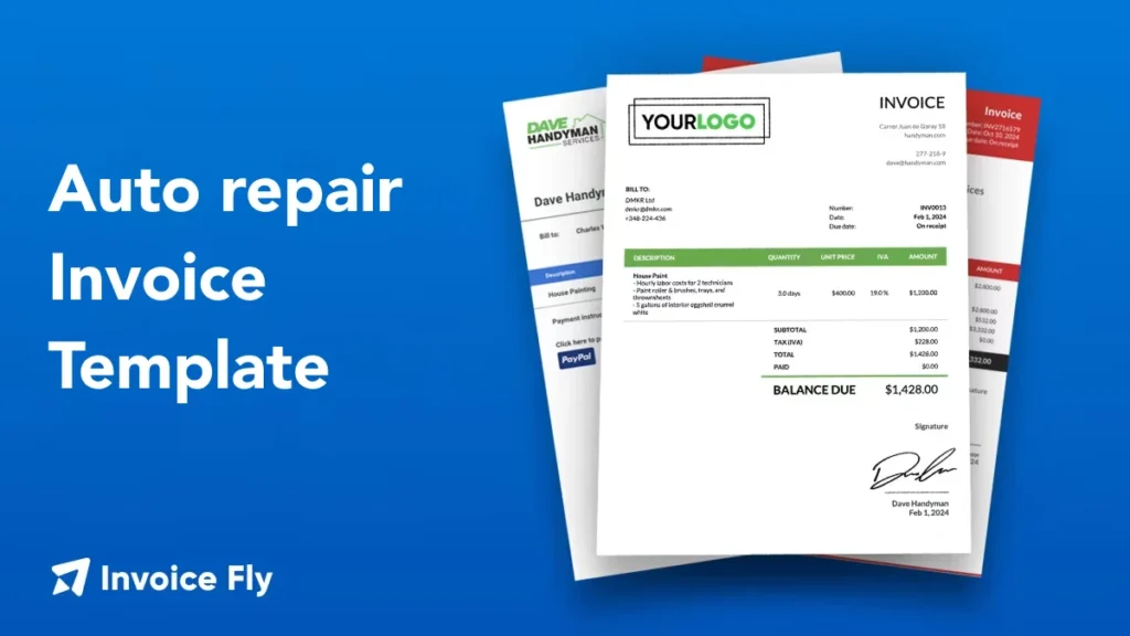 free auto repair invoice template for google docs, google sheets, microsoft word, microsoft excel and PDF