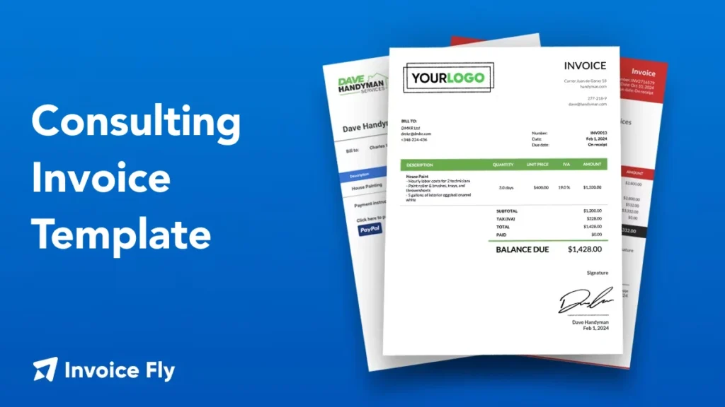 consulting invoice template in microsoft word, microsoft excel, google docs, google sheets and PDF