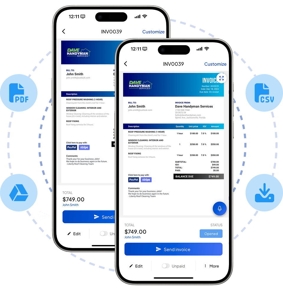 download & export invoices - mobile image