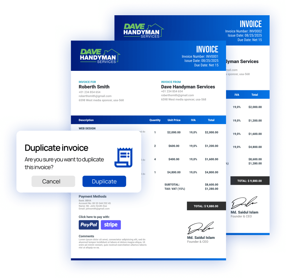 Duplicate Invoices