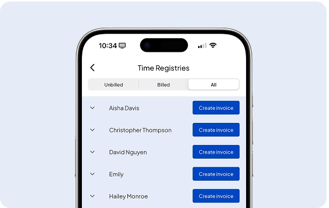 Manage your invoices by time tracked