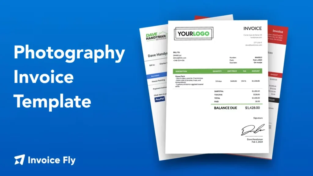 photography invoice template for google docs, google sheets, microsoft word, microsoft excel and PDF