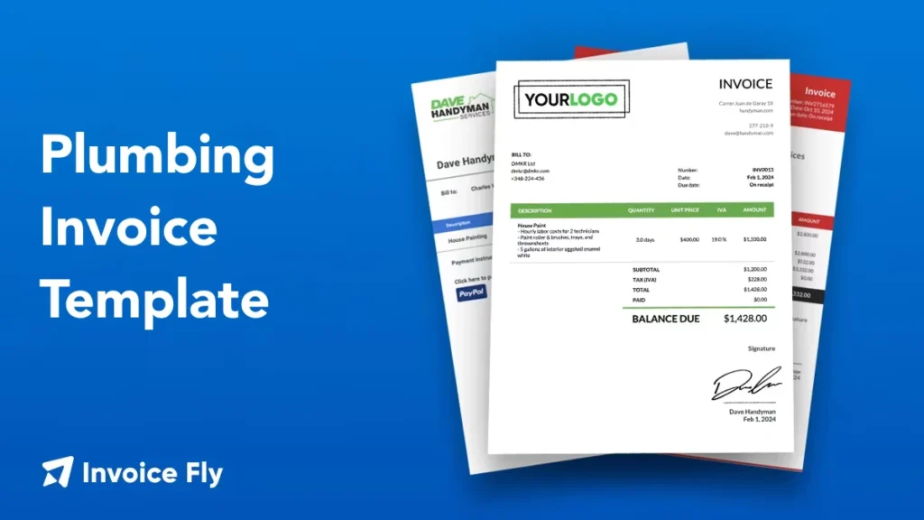 plumbing invoice template for micosoft word, microsoft excel, google sheets, google docs and PDF