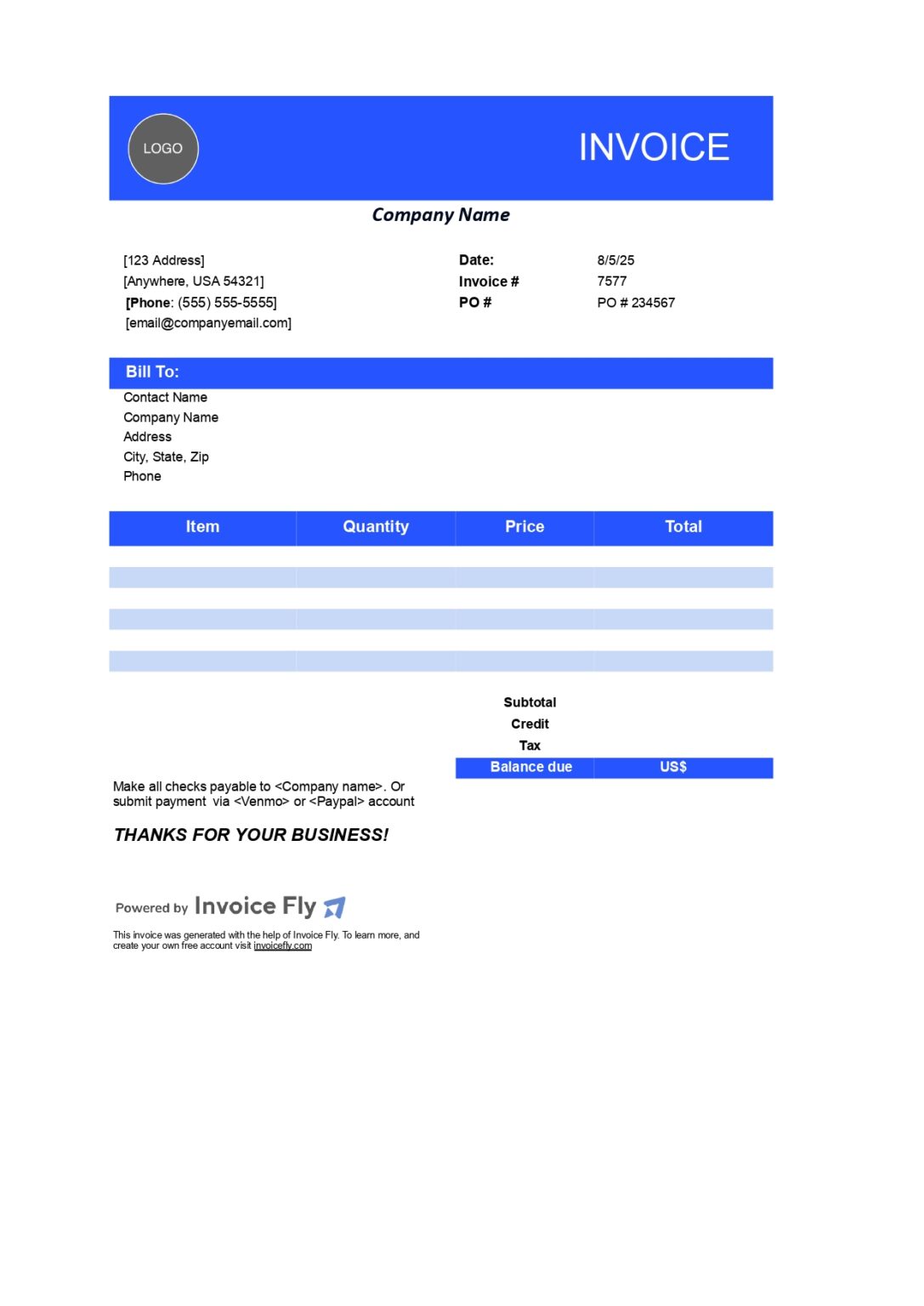 Free Invoice Template PDF Printable Fillable Invoice Fly