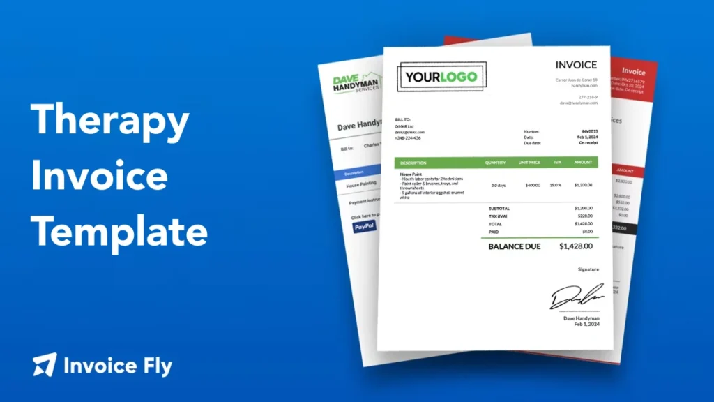 therapy invoice template for word, excel, sheets, docs and PDF