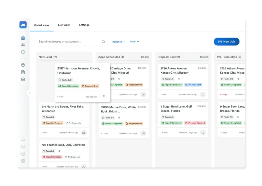 Roofing CRM software dashboard example