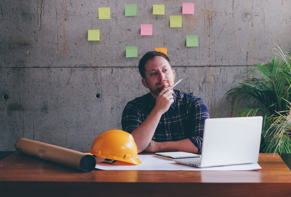 Business owner creating construction business website.