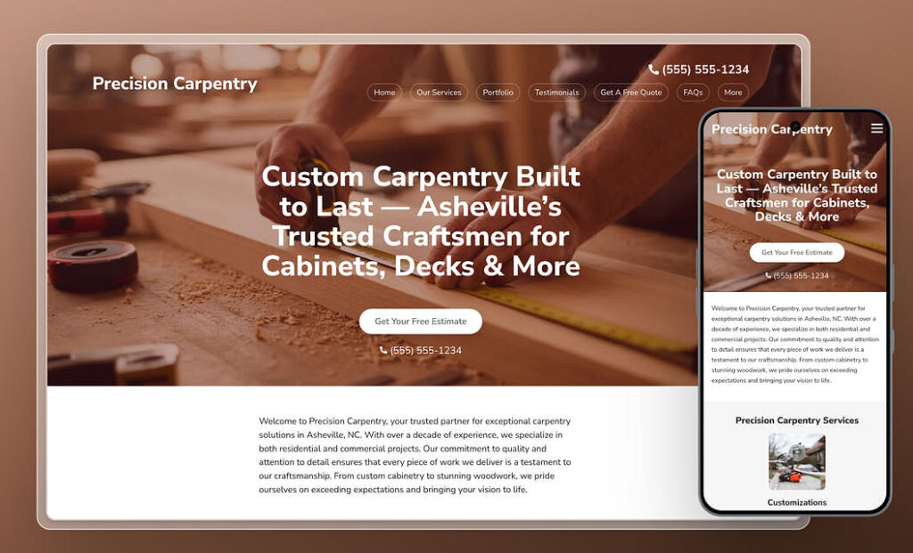 Mobile-friendly carpenter website design.