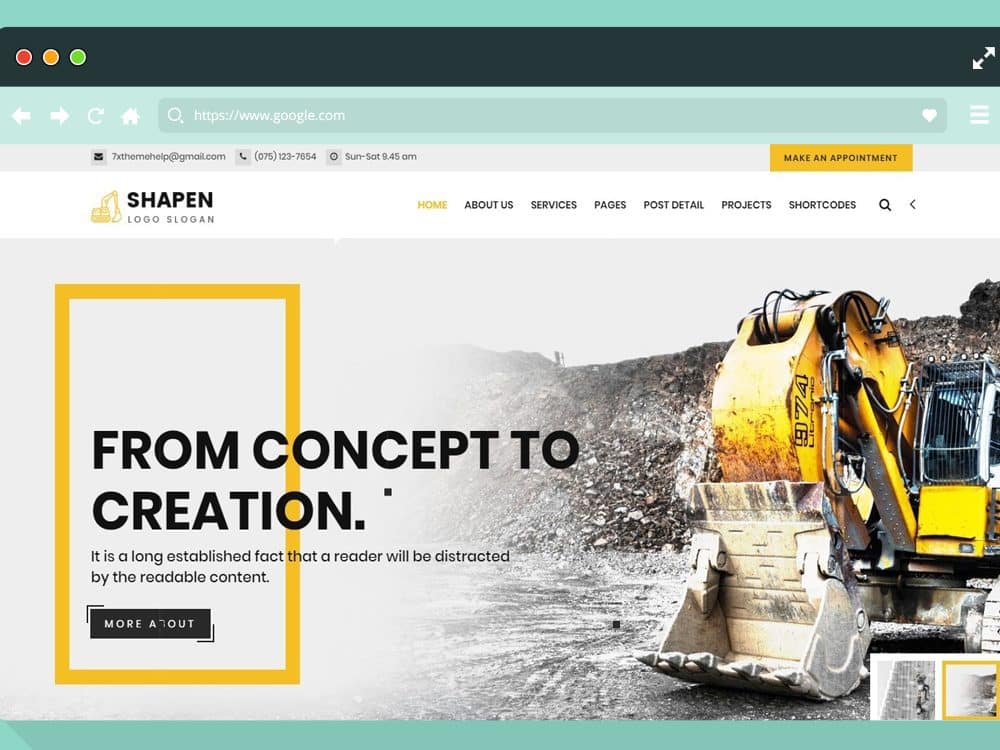 Optimized construction company website design.