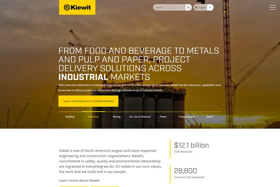 Construction website homepage design.