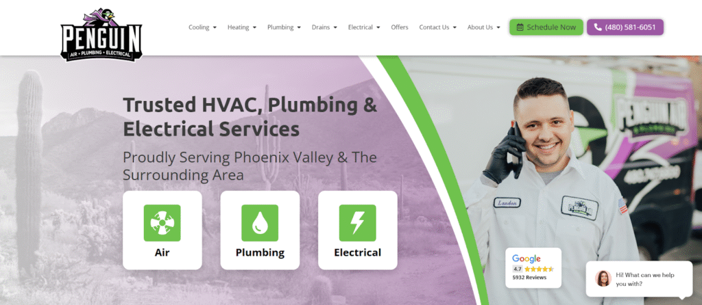 Penguin Air HVAC Website Design Example