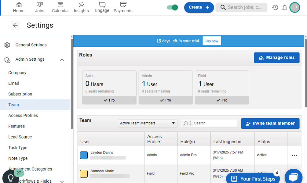 Job Nimbus CRM Dashboard