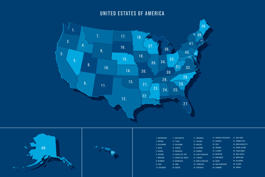 Illustrated USA map showing states with highest pressure washer salaries in 2025.