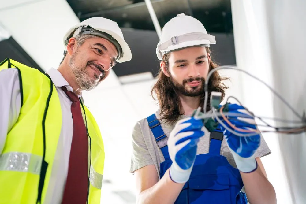 Apprentice electrician working on job site