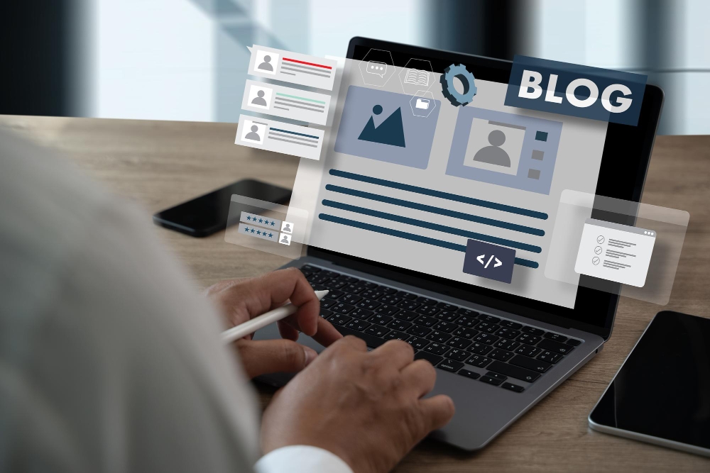 Person using laptop to write HVAC blog content for SEO