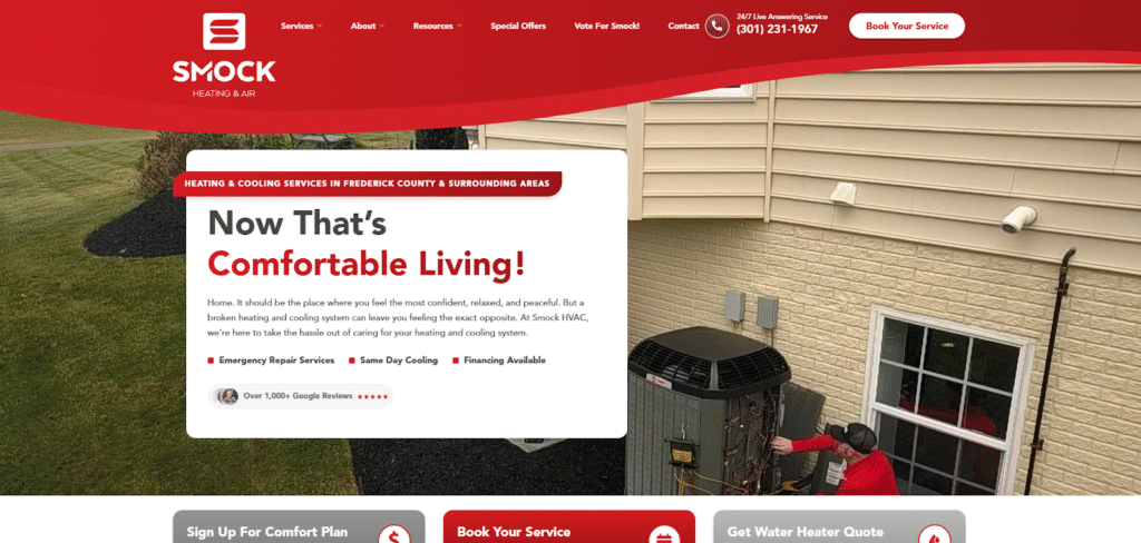 Smock HVAC website homepage design example
