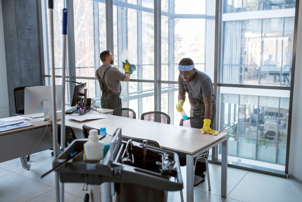 office cleaning crew using tools