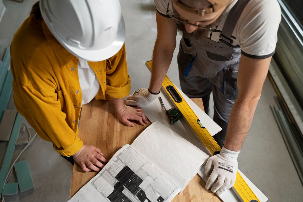 team of subcontractors working on a building project