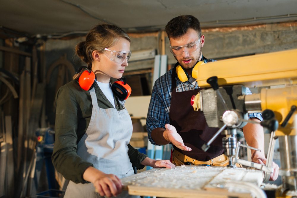 trade school carpentry students