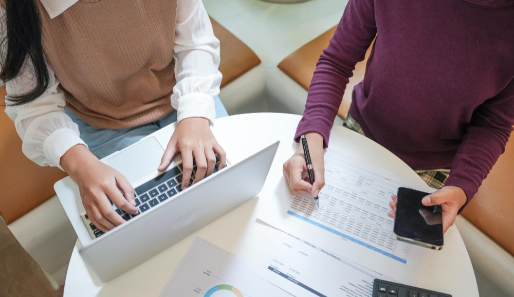 Accountant looking through business transactions
