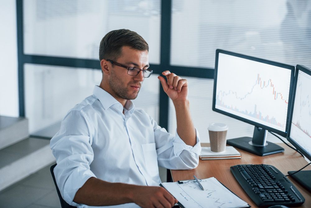 Business analyst explaining financial ratios