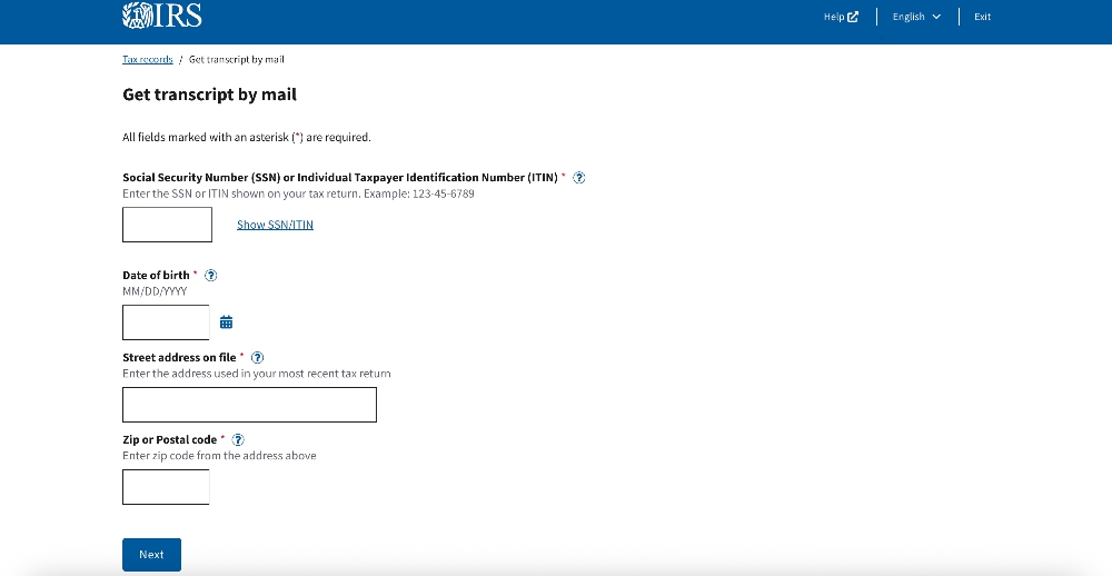 irs sign in for tax transcript by mail