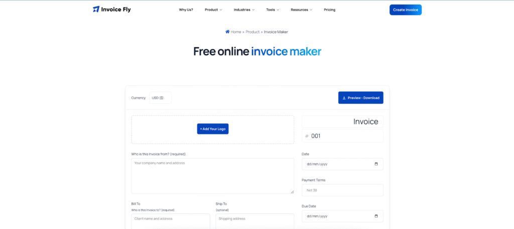 Invoice Fly invoice maker interface