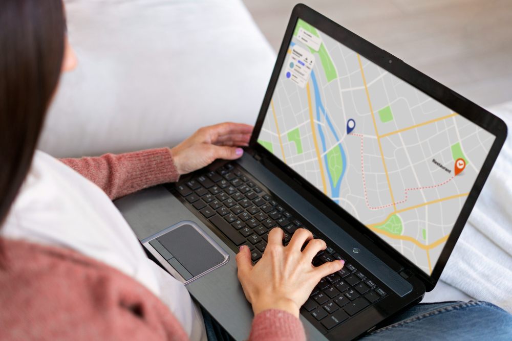Checking local seo map via search on laptop