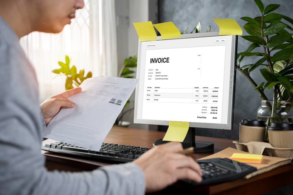 reviewing digital invoice on desktop